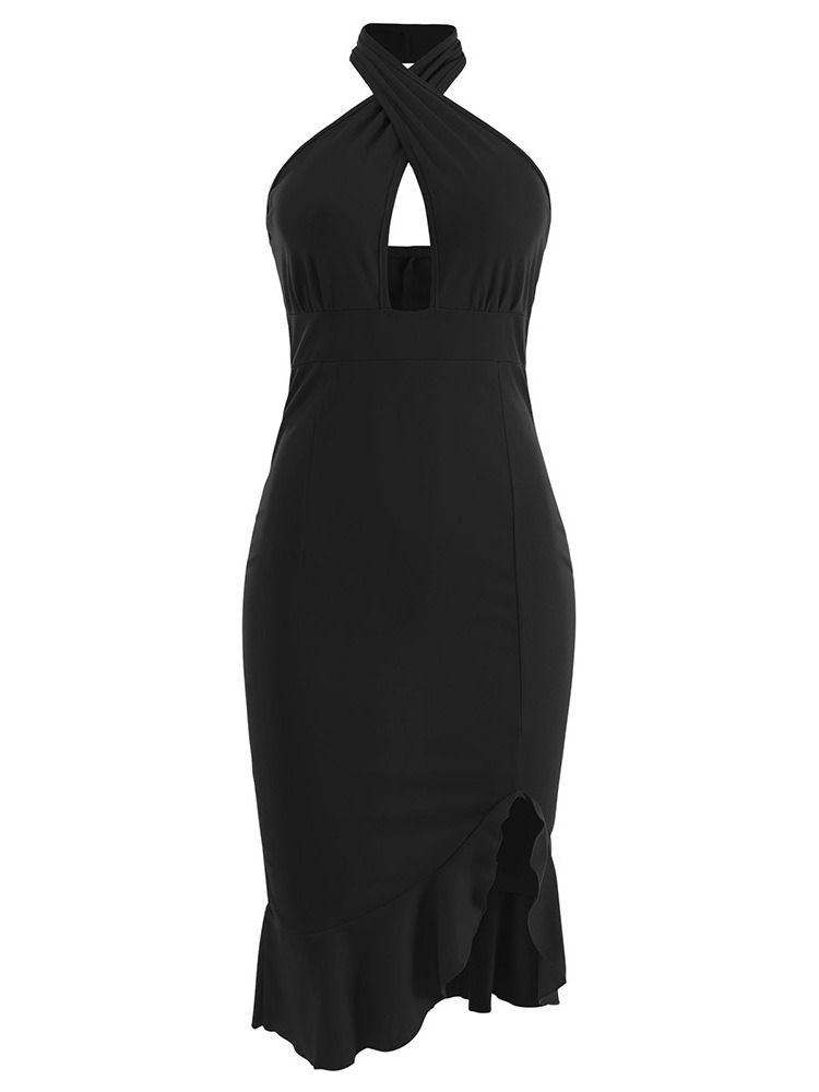 Ärmlös Falbala Mid-Calf Plain Western Klänning