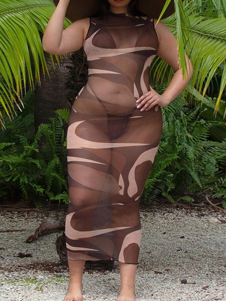 Ärmlös Genomskinlig Turtleneck Fashion Bodycon Klänning