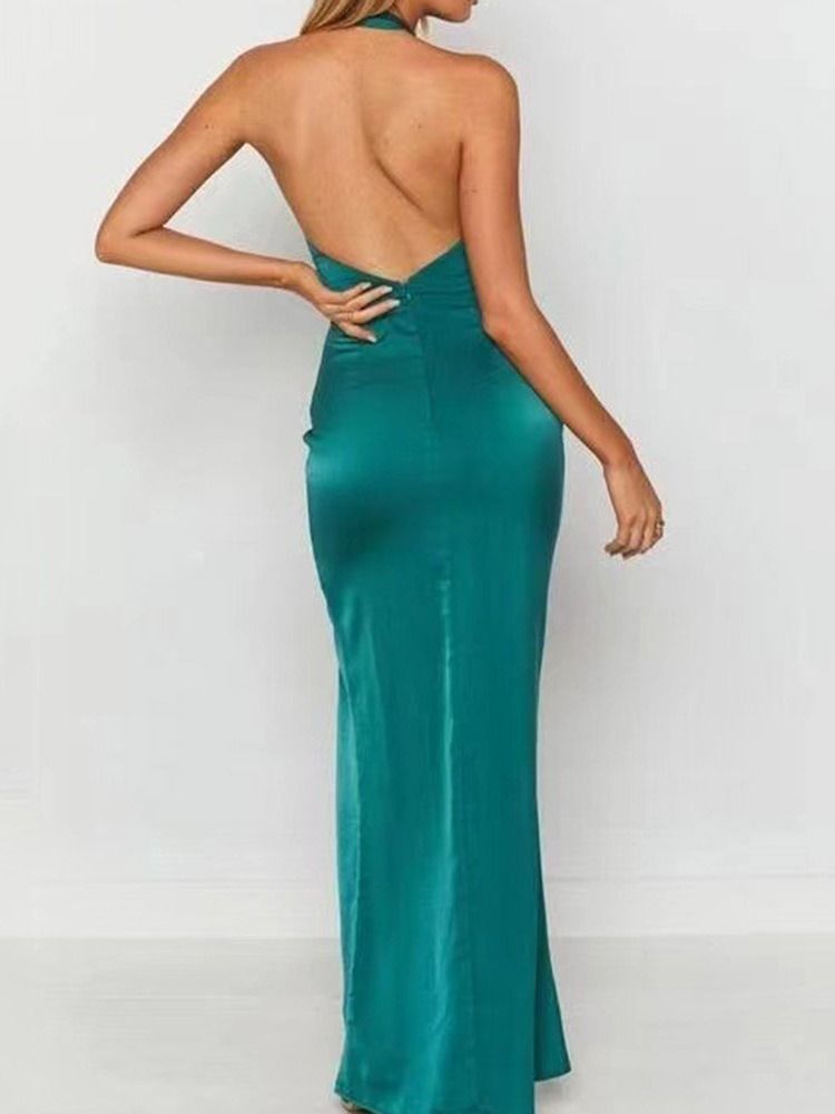 Ärmlös Golvlång Ihålig Vanlig Bodycon-Klänning