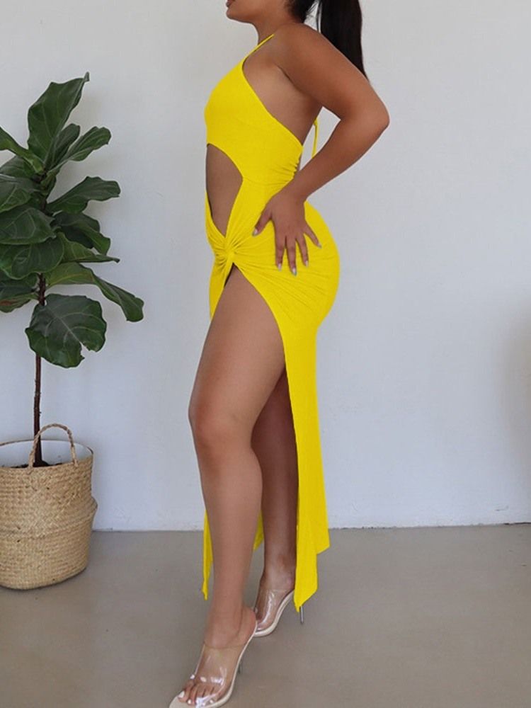 Ärmlös Ihålig Ankellång Vanlig Sexig Bodycon-Klänning