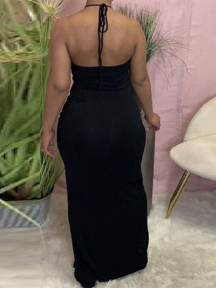 Ärmlös Ihålig Ankellång Vanlig Sexig Bodycon-Klänning