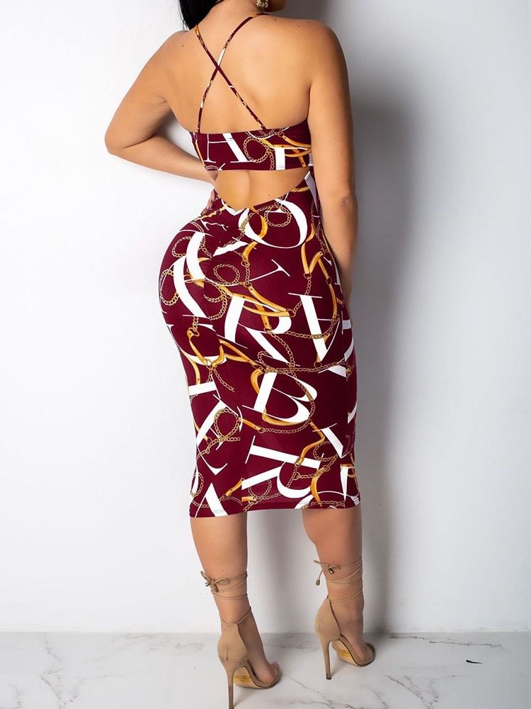 Ärmlös Mid-Calf Backless Sexig Pullover Bodycon Klänning