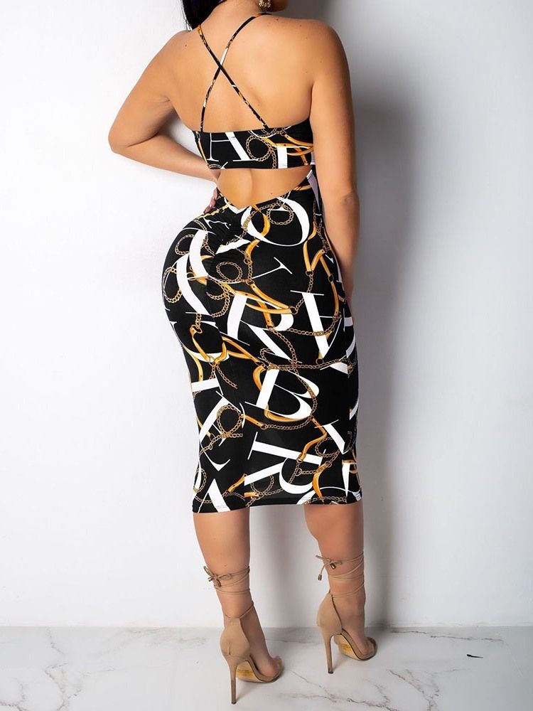 Ärmlös Mid-Calf Backless Sexig Pullover Bodycon Klänning