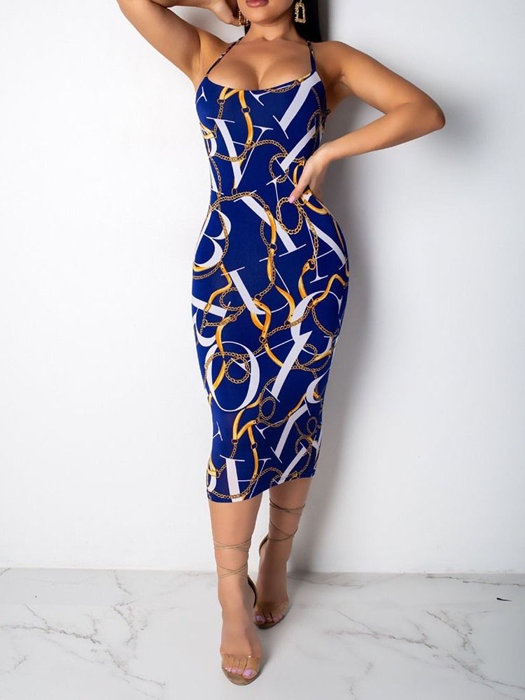 Ärmlös Mid-Calf Backless Sexig Pullover Bodycon Klänning