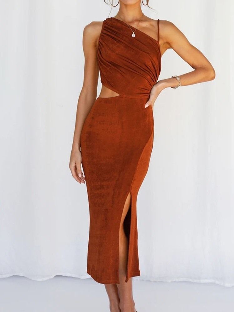 Ärmlös Mid-Calf Hollow Pullover Bodycon Klänning