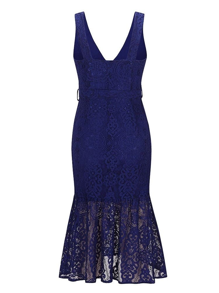 Ärmlös Mid-Calf Lace Mermaid Mode Klänning