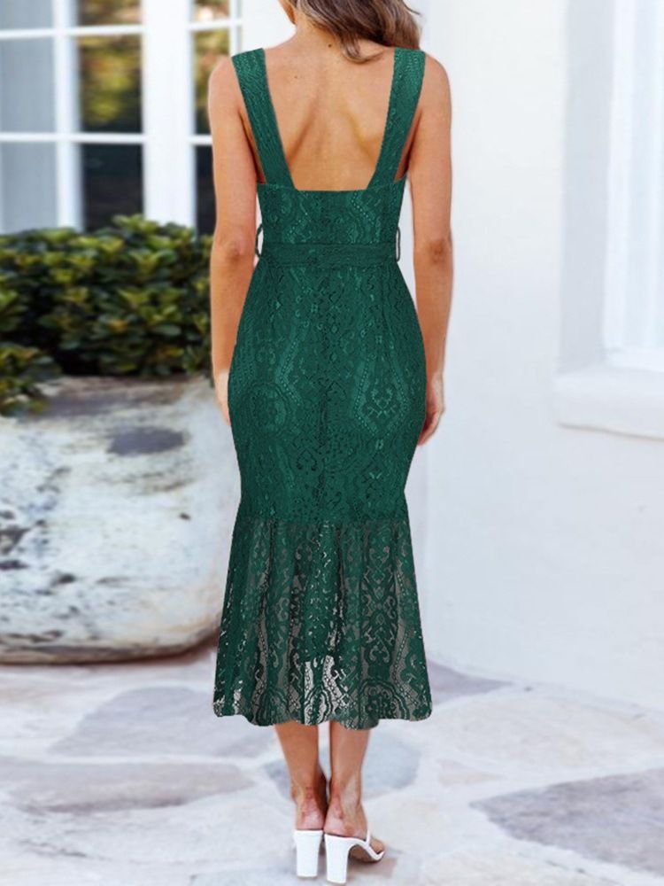 Ärmlös Mid-Calf Lace Mermaid Mode Klänning