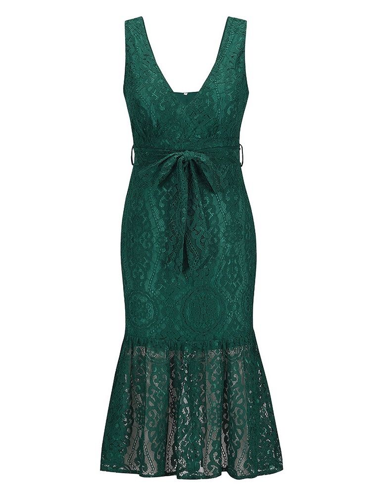 Ärmlös Mid-Calf Lace Mermaid Mode Klänning