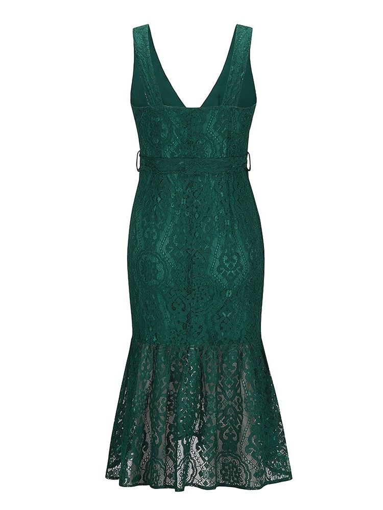 Ärmlös Mid-Calf Lace Mermaid Mode Klänning