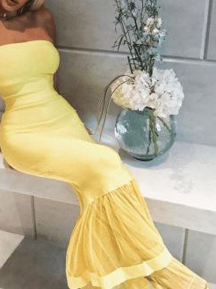 Ärmlös Patchwork Golvlång Sommar Bodycon-Klänningar Med Hög Midja