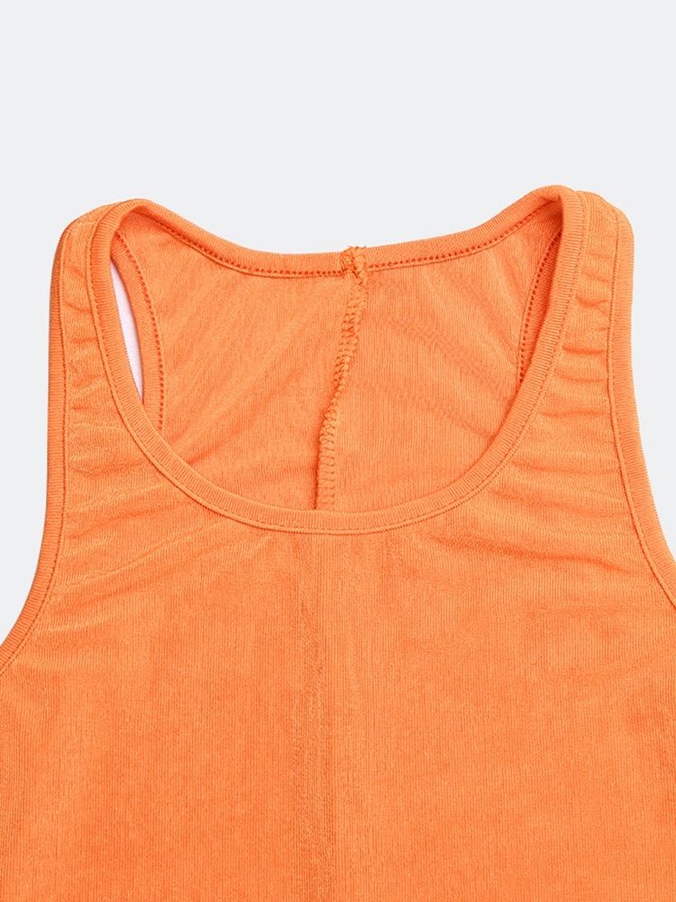 Ärmlös Rundhalsad Mid-Kalf Plain Bodycon-Klänning