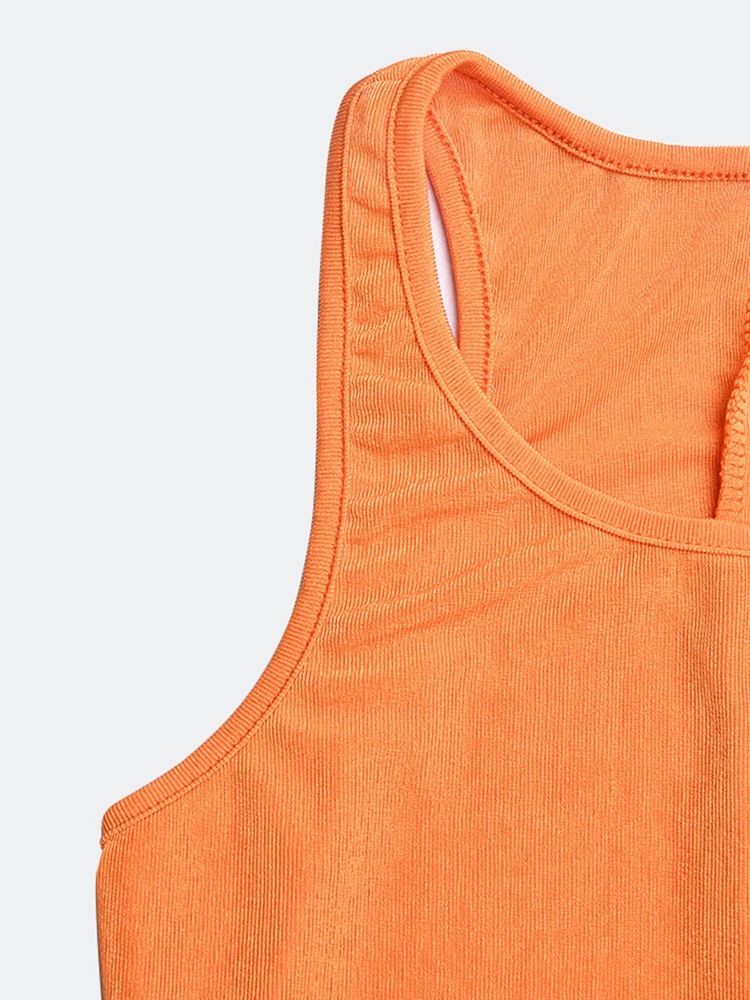 Ärmlös Rundhalsad Mid-Kalf Plain Bodycon-Klänning