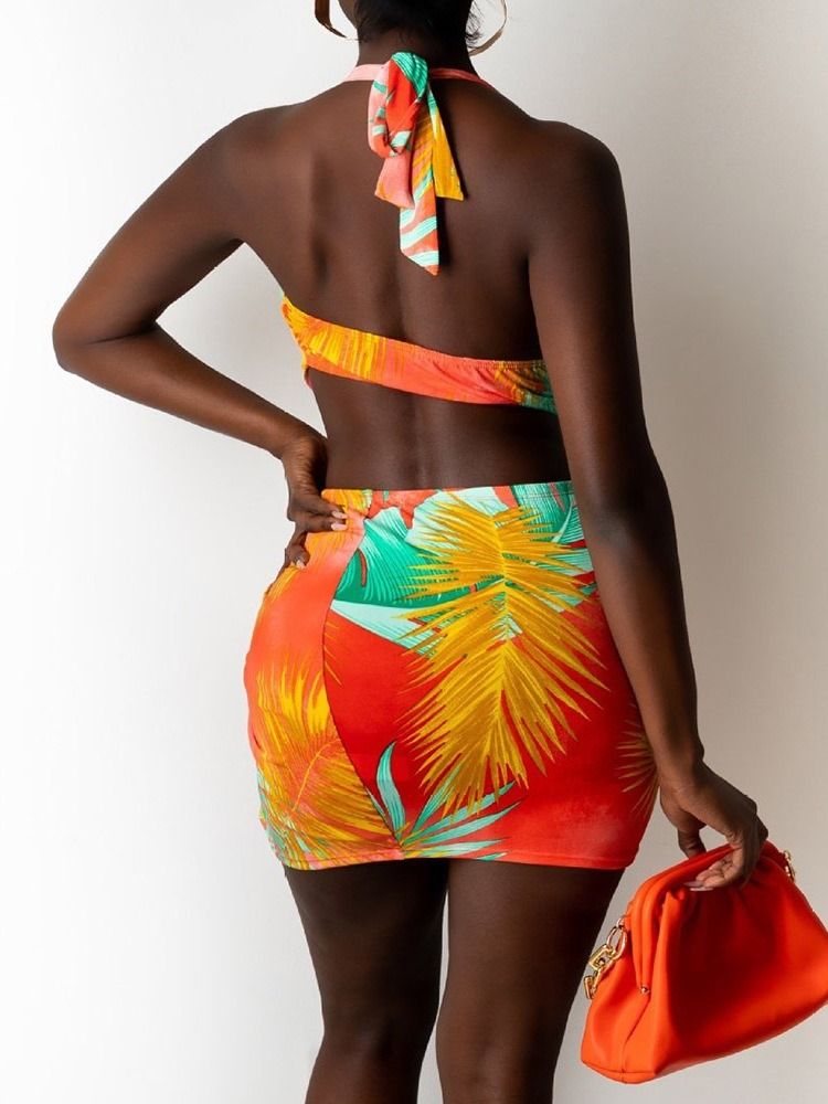 Ärmlös Snörning Ovanför Knä Color Block Halter Bodycon Klänning