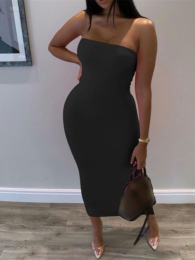 Ärmlös Tröja Med Mitten Av Kalven Mode Bodycon Klänning