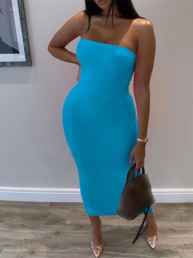 Ärmlös Tröja Med Mitten Av Kalven Mode Bodycon Klänning