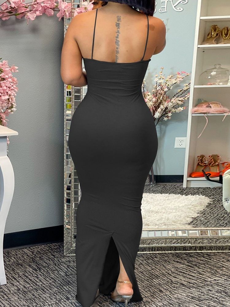Ärmlös V-Ringad Delad Sexig Bodycon-Klänning