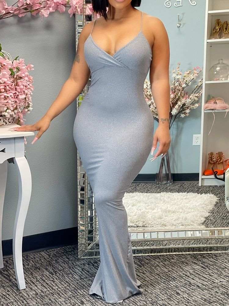 Ärmlös V-Ringad Delad Sexig Bodycon-Klänning