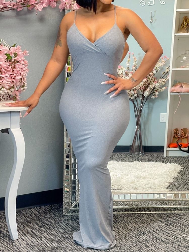 Ärmlös V-Ringad Delad Sexig Bodycon-Klänning