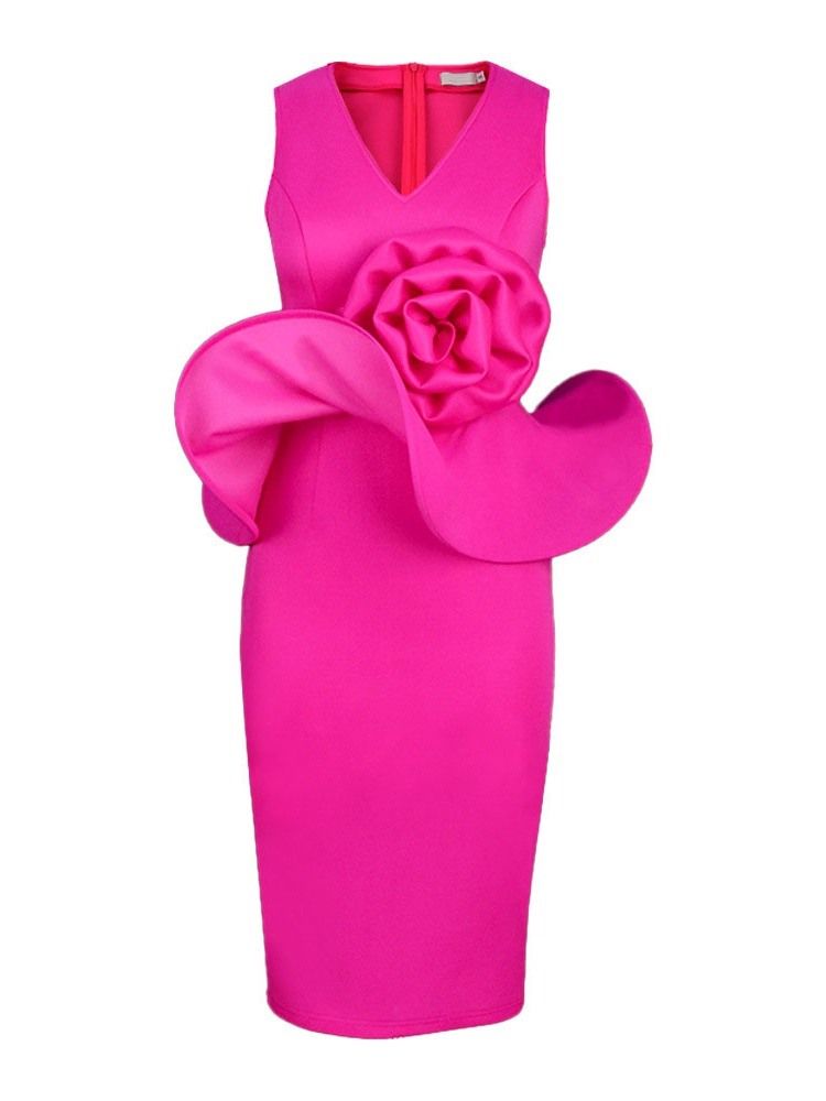 Ärmlös V-Ringad Knälång Hög Midja Pullover Bodycon Klänning