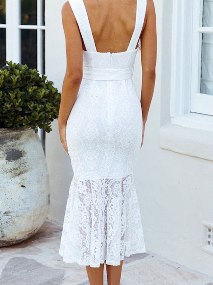 Ärmlös V-Ringad Mid-Kalf Plain Mid Waist Bodycon Klänning