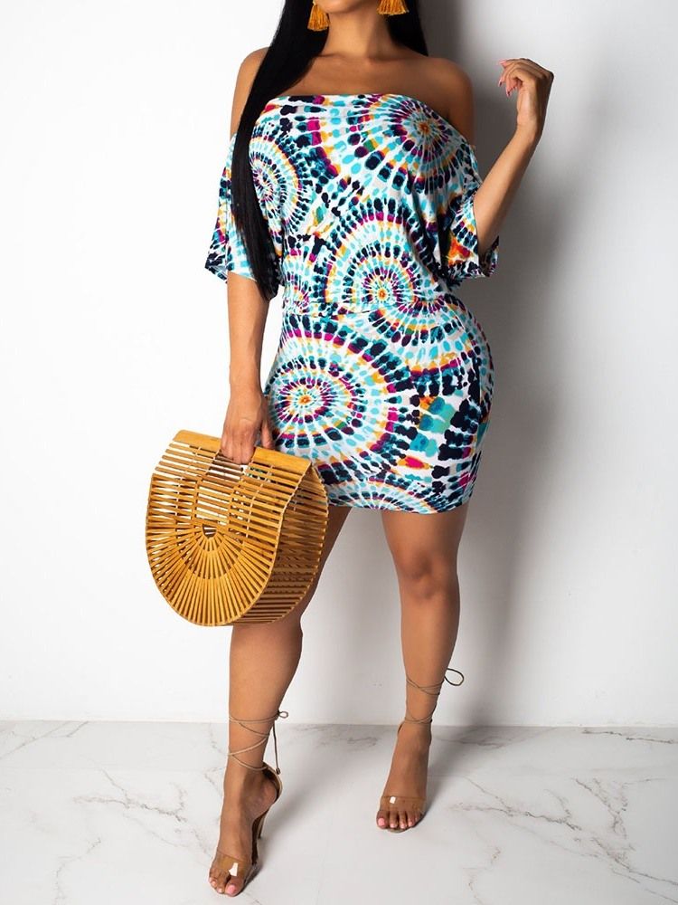 African Fashion Off Shoulder Half Sleeve Bodycon Klänning