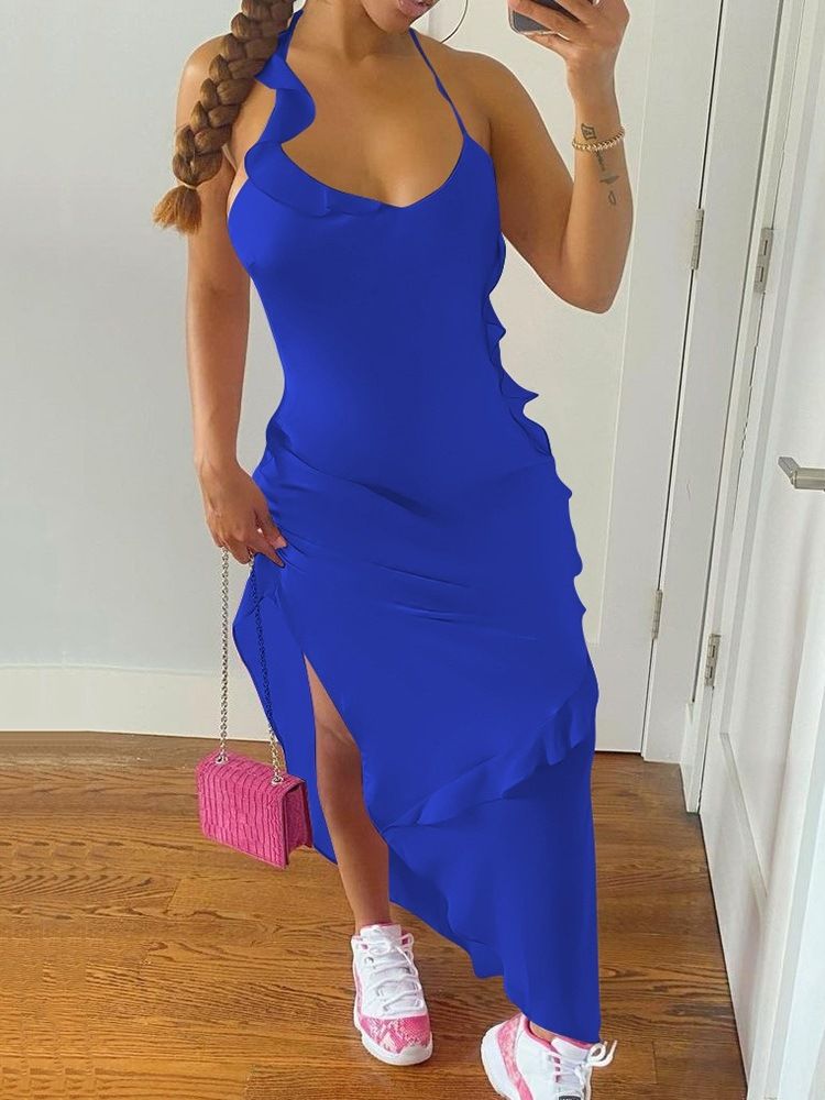 Ankellång Asymmetrisk Ärmlös Asymmetrisk Bodycon-Klänning