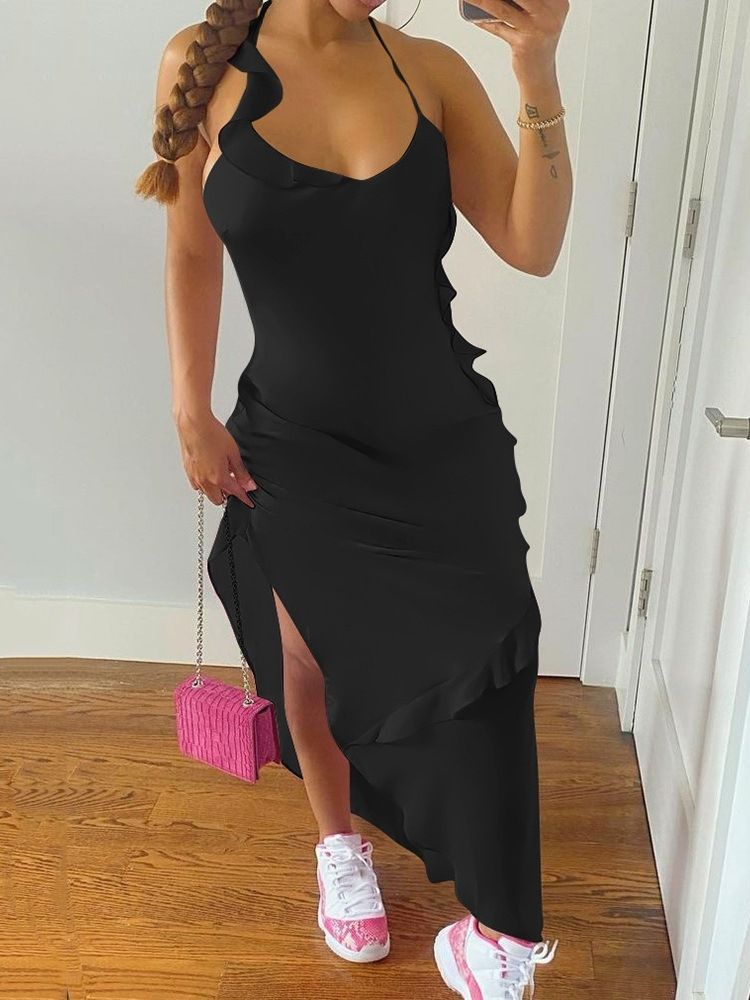 Ankellång Asymmetrisk Ärmlös Asymmetrisk Bodycon-Klänning