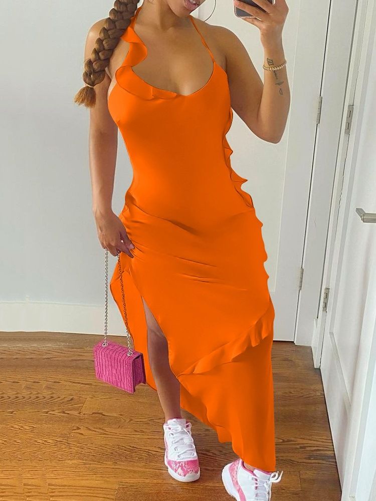 Ankellång Asymmetrisk Ärmlös Asymmetrisk Bodycon-Klänning