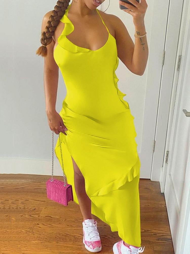 Ankellång Asymmetrisk Ärmlös Asymmetrisk Bodycon-Klänning