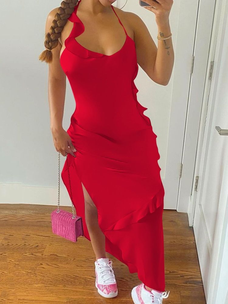 Ankellång Asymmetrisk Ärmlös Asymmetrisk Bodycon-Klänning