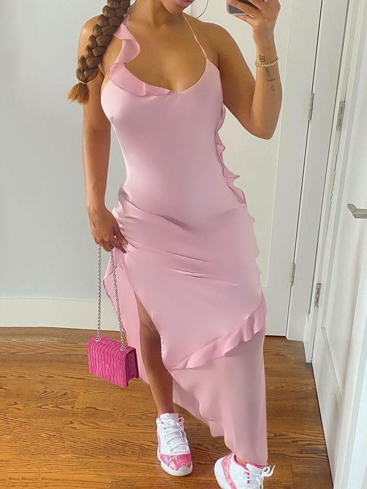 Ankellång Asymmetrisk Ärmlös Asymmetrisk Bodycon-Klänning