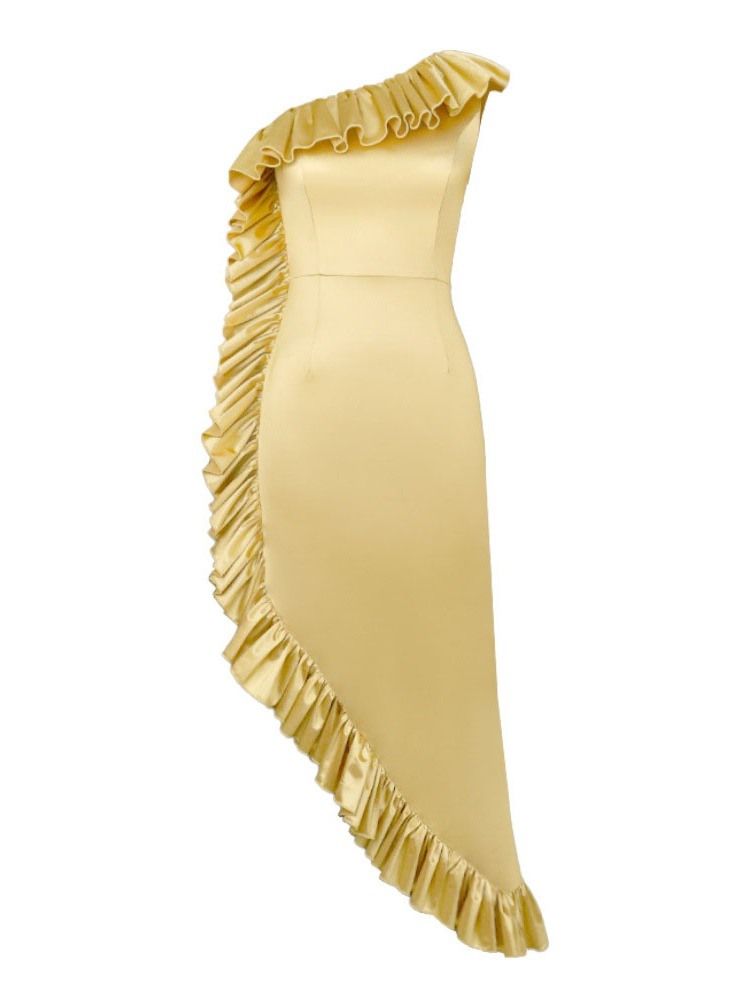 Ankellång Sned Krage Asymmetrisk Sommar Enkel Bodycon-Klänning