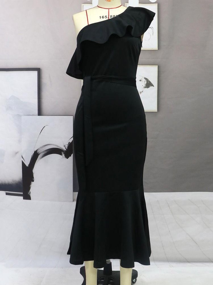 Asymmetrisk Kepsärm Snedkrage Mermaid Plain Bodycon Klänning