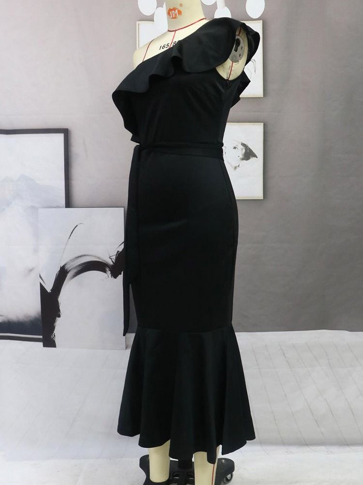 Asymmetrisk Kepsärm Snedkrage Mermaid Plain Bodycon Klänning