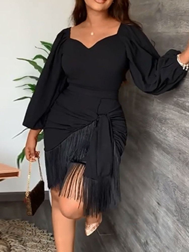 Asymmetrisk Knälång Långärmad Fashion Pullover Bodycon Klänning