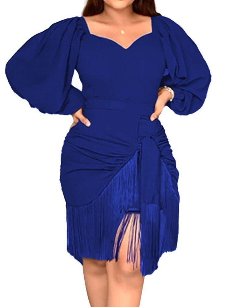 Asymmetrisk Knälång Långärmad Fashion Pullover Bodycon Klänning