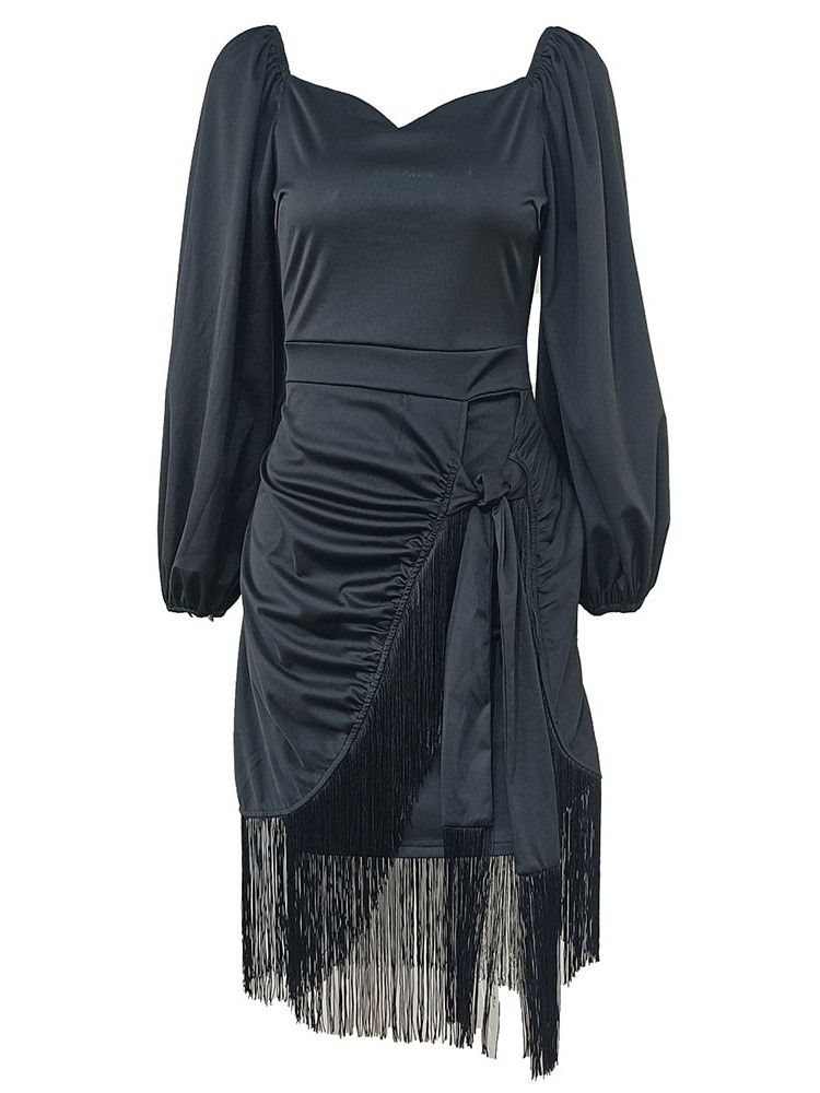 Asymmetrisk Knälång Långärmad Fashion Pullover Bodycon Klänning