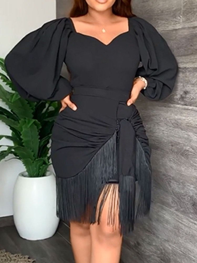 Asymmetrisk Knälång Långärmad Fashion Pullover Bodycon Klänning