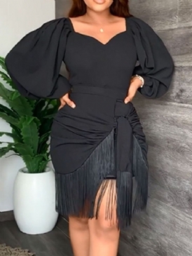 Asymmetrisk Knälång Långärmad Fashion Pullover Bodycon Klänning