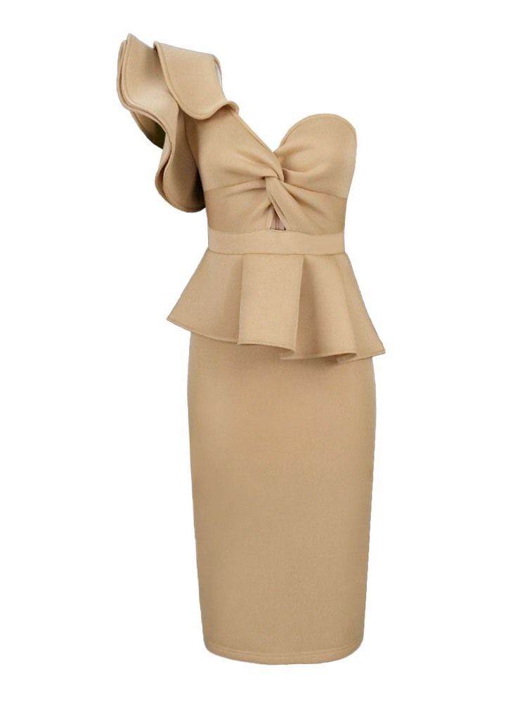 Asymmetrisk Kortärmad Mid-Kalv Hög Midja Pencil Bodycon Klänning