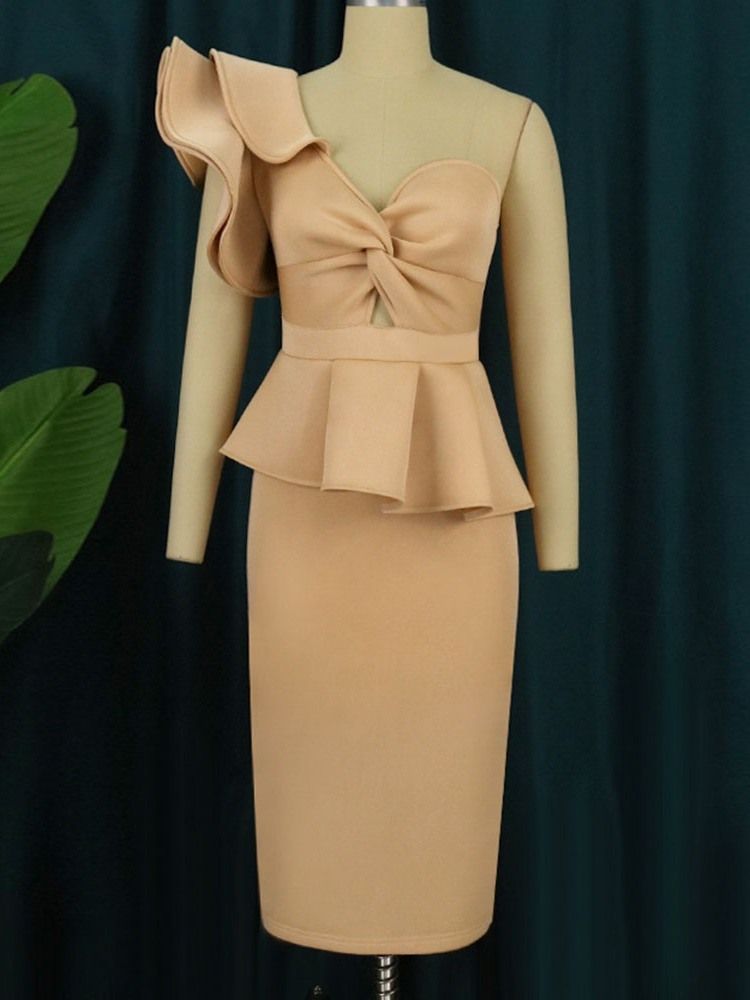 Asymmetrisk Kortärmad Mid-Kalv Hög Midja Pencil Bodycon Klänning