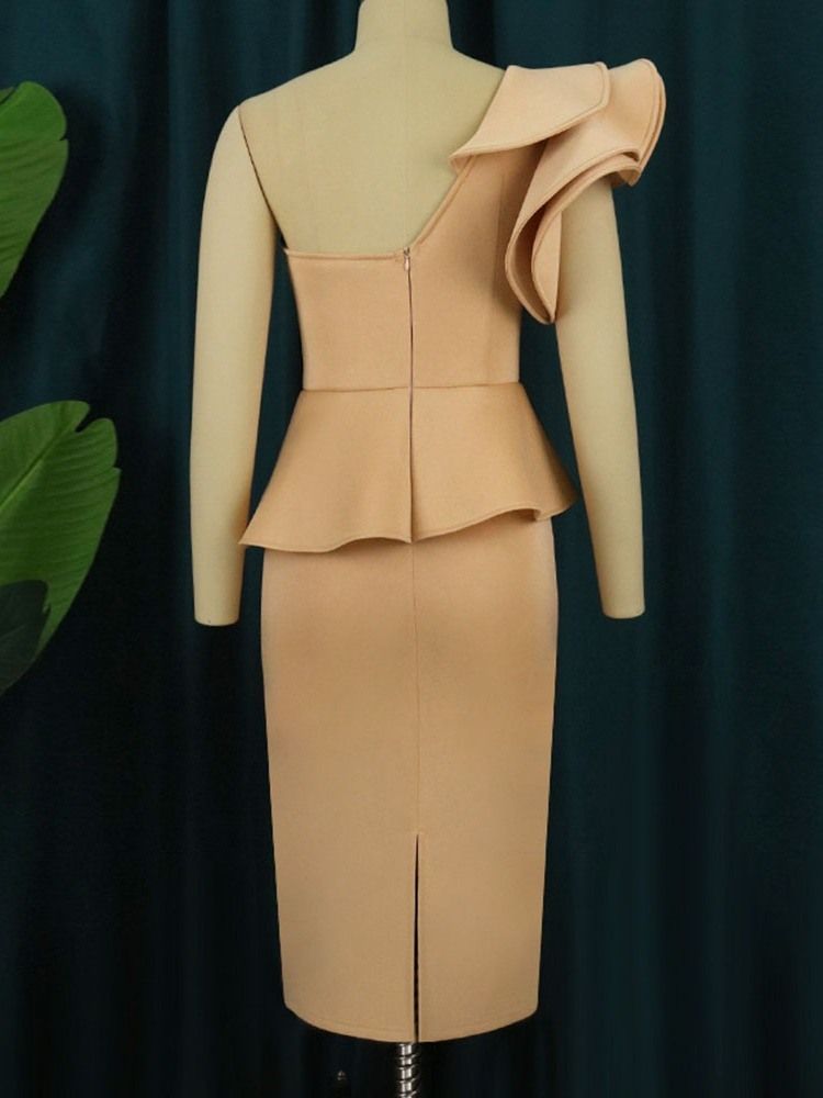 Asymmetrisk Kortärmad Mid-Kalv Hög Midja Pencil Bodycon Klänning