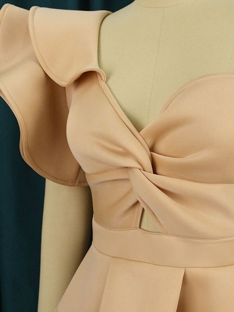 Asymmetrisk Kortärmad Mid-Kalv Hög Midja Pencil Bodycon Klänning