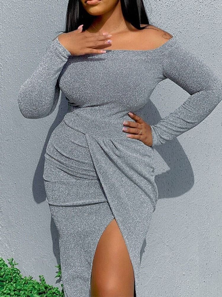 Asymmetrisk Långärmad Mid-Kalf Höst Asymmetrisk Bodycon-Klänning