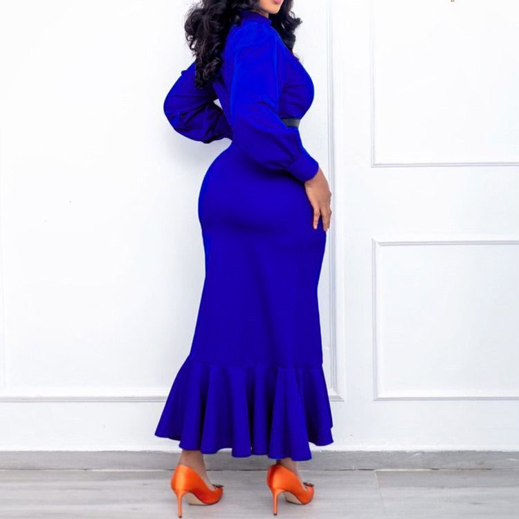 Asymmetrisk Långärmad Mid-Kalv Sjöjungfru Hög Midja Bodycon-Klänning