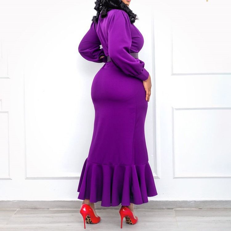Asymmetrisk Långärmad Mid-Kalv Sjöjungfru Hög Midja Bodycon-Klänning
