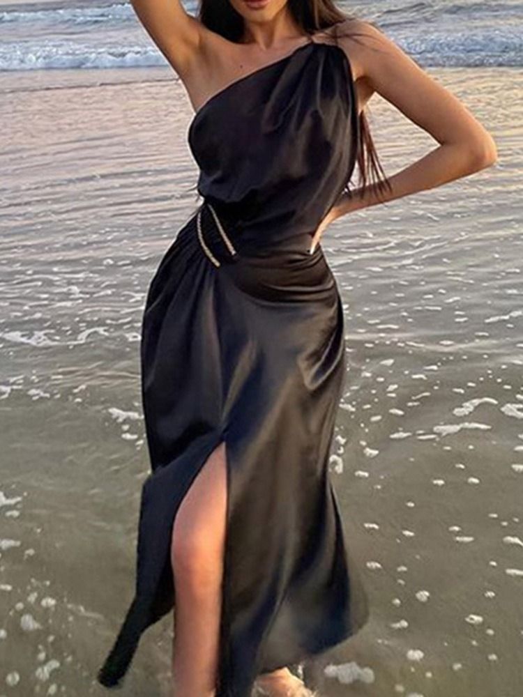 Asymmetrisk Mid-Kalf Ärmlös Mid Waist Fashion Bodycon Klänning