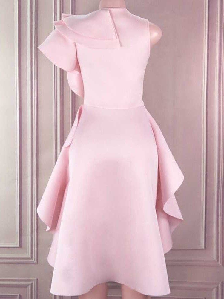 Asymmetrisk Rund Hals Cap Ärm Mid-Calf Mid Waist Sweet Klänning