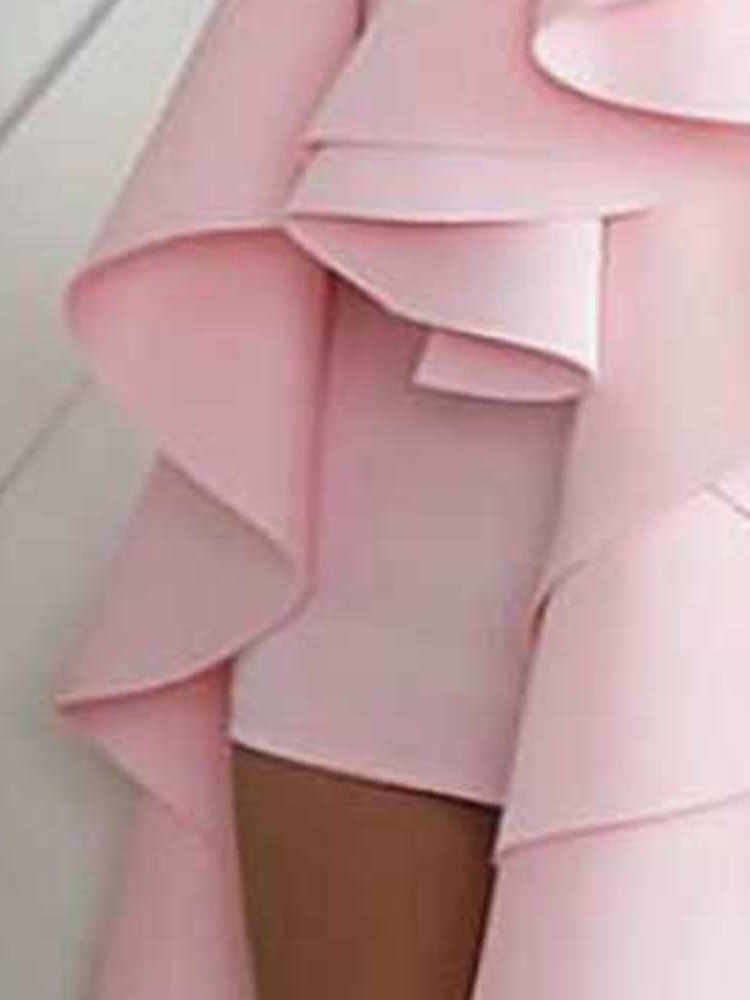 Asymmetrisk Rund Hals Cap Ärm Mid-Calf Mid Waist Sweet Klänning