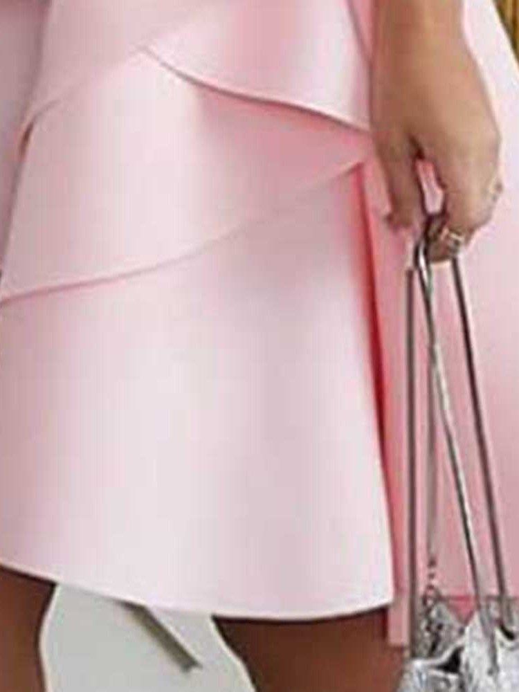 Asymmetrisk Rund Hals Cap Ärm Mid-Calf Mid Waist Sweet Klänning